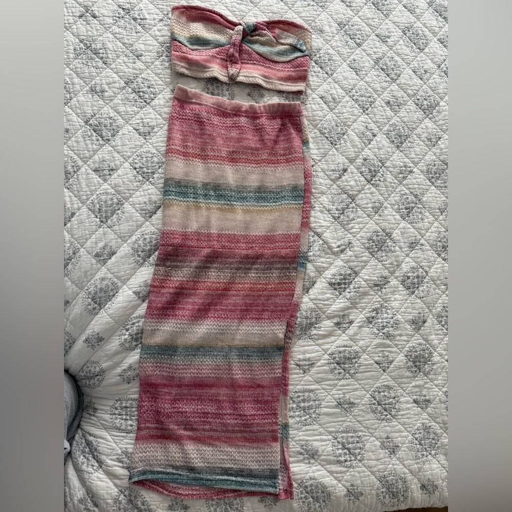 Striped Knit Top & Maxi Skirt Set in Pink and Cream